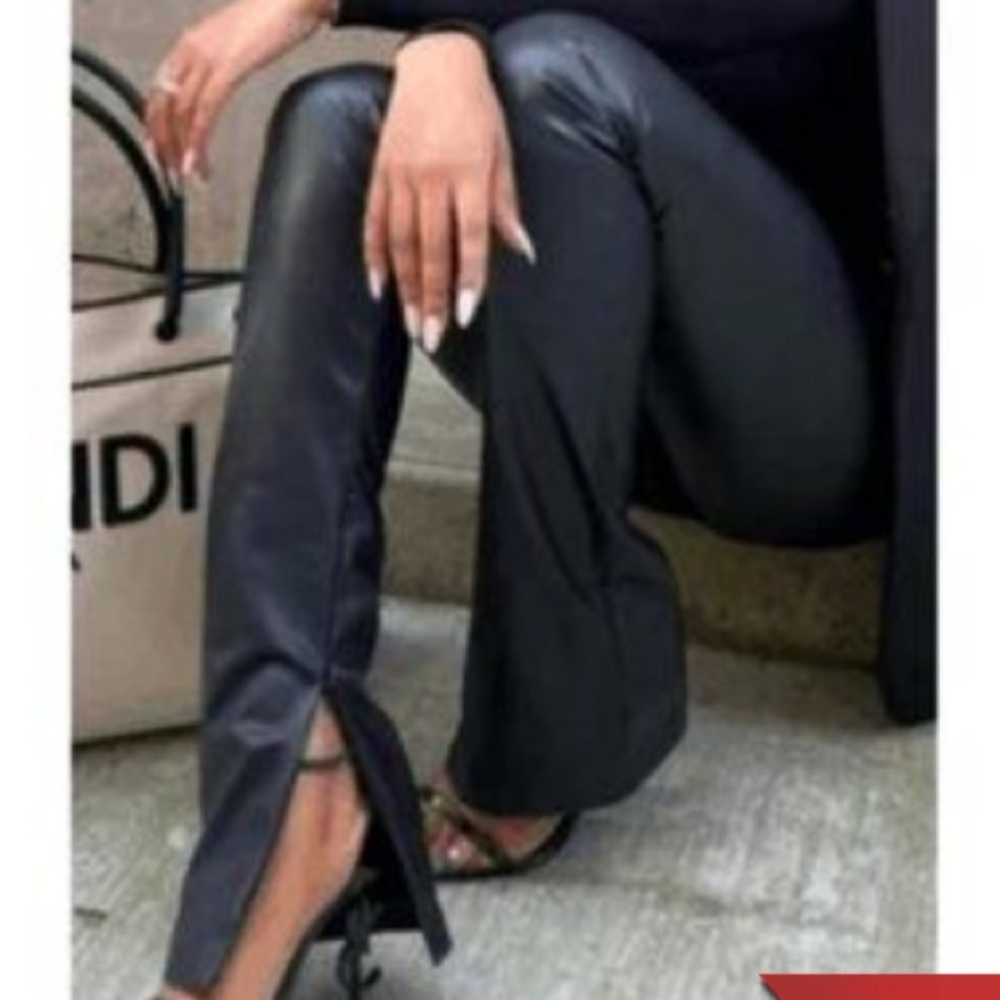 Zara High Rise Faux Leather Ankle Zip Pants C24‎